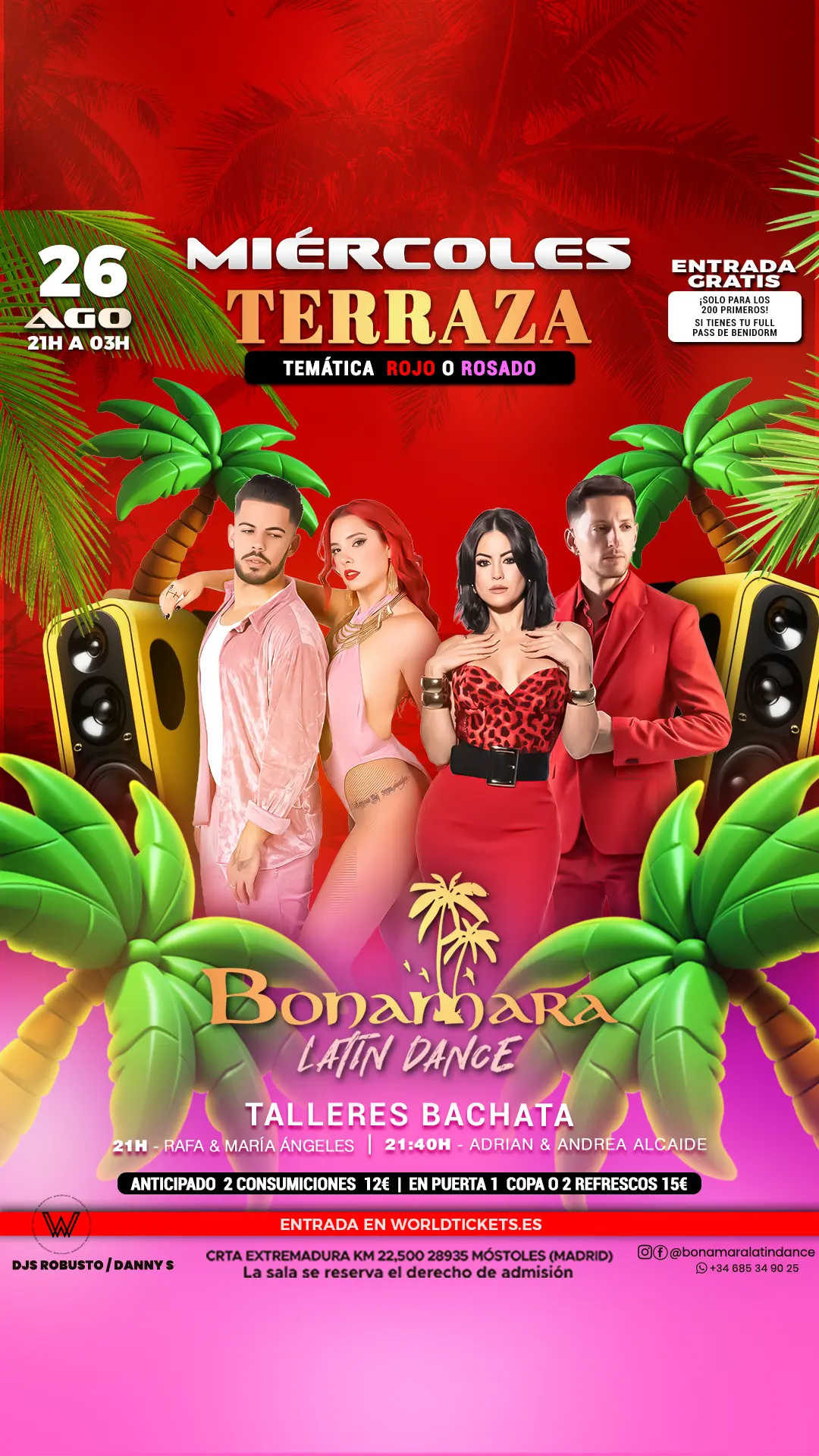MIÉRCOLES TERRAZA BONAMARA LATIN DANCE  ROSADO Y ROJO